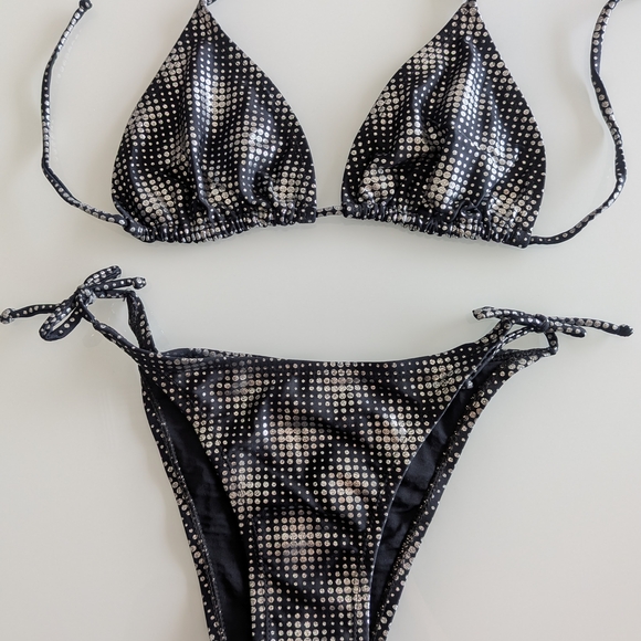 lolo Other - Black Metallic Dot Tie-Side Bikini - Women Swim